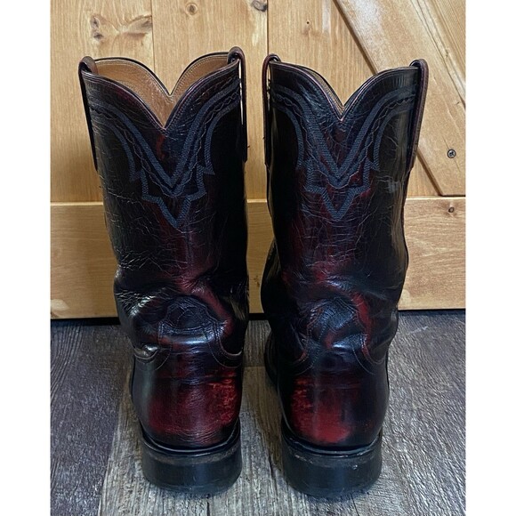 Lucchese 2000 Black Cherry Leather Cowboy Boots Men’s 8.5D Western Vintage - Picture 3 of 14